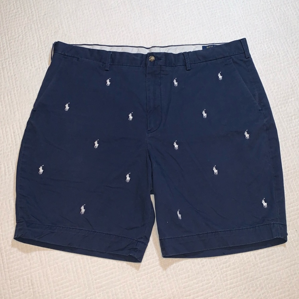 Polo Ralph Lauren Stretch Classic Fit 9”Shorts, Flat Front, Navy Blue, Size 42
